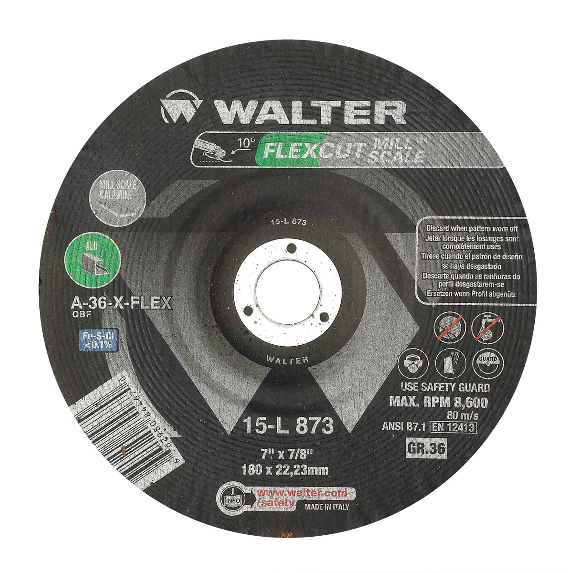 Walter Flexcut Mill Scale Angle Grinder Grinding Wheels — 7in., GR 36, 25 Pcs, Model# 15L873